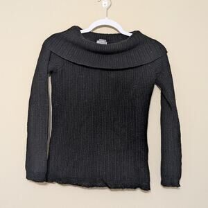 Ann Taylor Black Waffle Knit Whimsygoth Sweater With A Cowl Neck